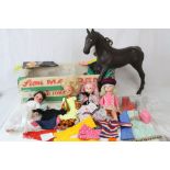 Four Sindy dolls to include 1 x Hong Kong example plus a collection of original clothing, horse and