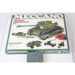 Boxed Meccano Army Construction Set appearing complete, plus a boxed Meccano No.1 clockwork motor (