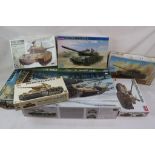 Seven plastic model kit tanks, to include 1/16 1942 German Tiger Tank, Centurion Mk III & German