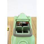 Boxed 1:43 Heco Models Miniatures Lyon Peugeot 601 Cabriolet metal model in pale green, on wooden