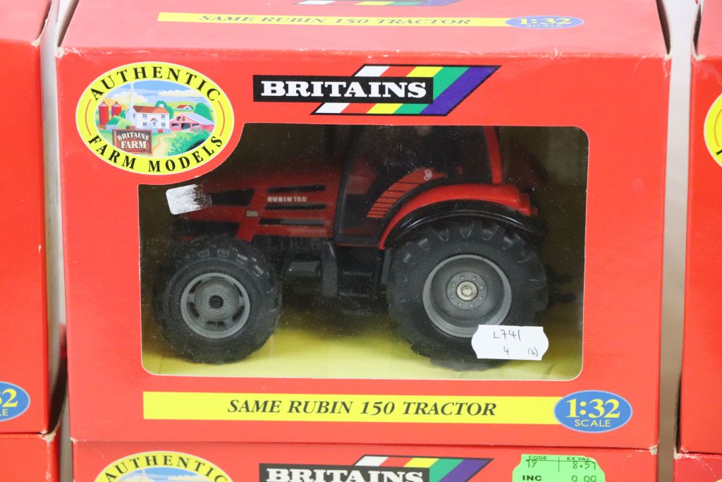 Six boxed 1:32 Britains Authentic Farm models tractor models to include 00225 Renault Cergos 340, - Image 4 of 8