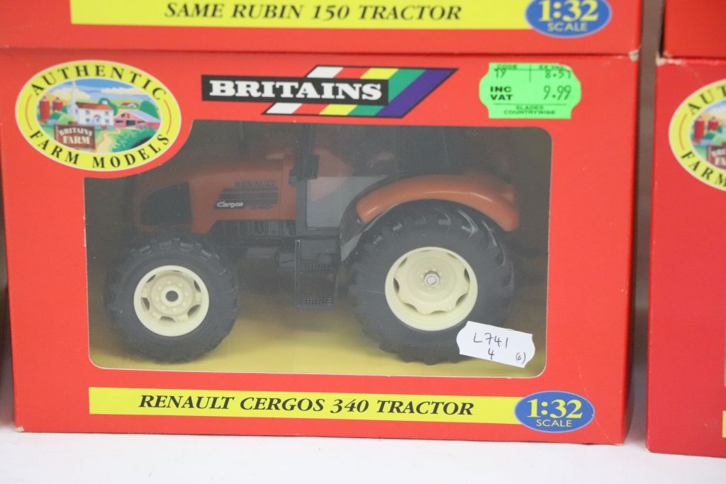 Six boxed 1:32 Britains Authentic Farm models tractor models to include 00225 Renault Cergos 340, - Image 7 of 8
