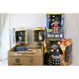 Six boxed Doctor Who figures to include BBC sci-fi collector diecast Gold Dalek, Cyberman, Black