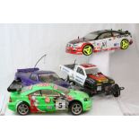 Four fuel remote control cars to include a HPI Racing Chevy Silverado Pick Up truck, a Panda /