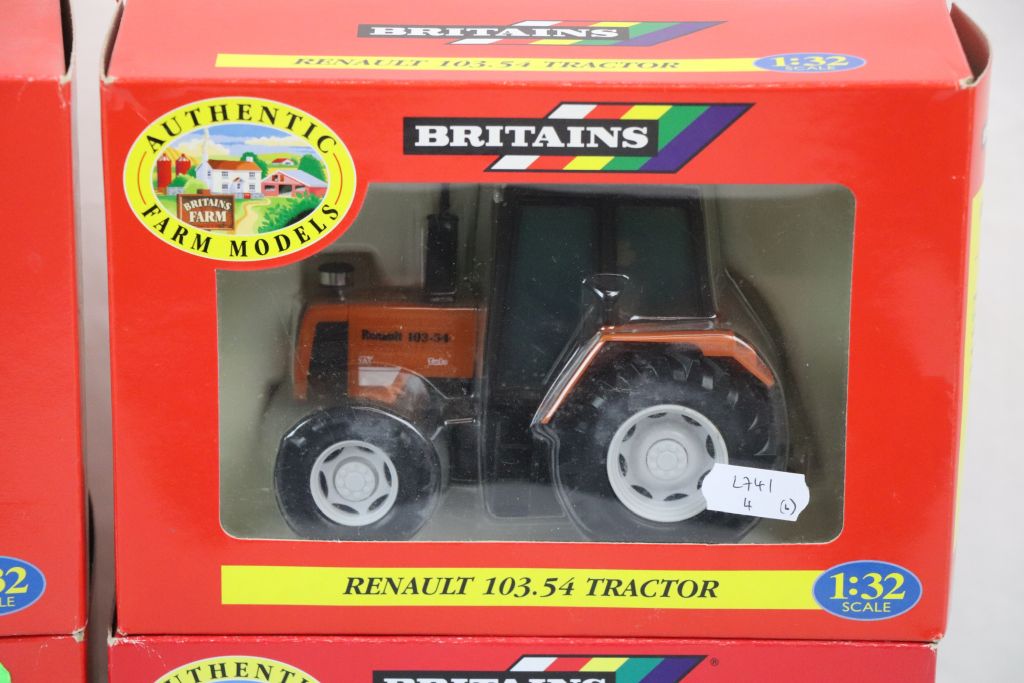 Six boxed 1:32 Britains Authentic Farm models tractor models to include 00225 Renault Cergos 340, - Image 5 of 8