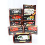 Nine boxed Scalextric slot cars to include C389 Ilford Photos XR3 with working headlights, C468