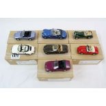 Seven 1:43 metal models in custom brown boxes, NZG x 2. Porsche 944 1986 & Porsche 968 1991, Auto