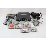 Retro Gaming - Nintendo 64 console, controller, transfer pak, cables & power lead, 6 x game