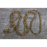 18ct yellow gold twisted wheat link chain, bolt ring clasp, length approximately 40cm