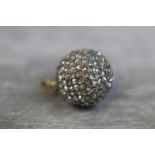 Diamond pendant, the spherical ball full set with numerous small rose cut diamonds, yellow metal