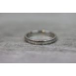 Platinum wedding band, plain polished D shaped shank with engraved name and date to inner band, band