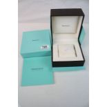 Brown Leather Tiffany & Co watch box with card outer cover & watch Booklet, measures approx 13.5 x