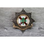 4th Royal Irish Dragoon Guards enamelled sweetheart brooch, unmarked silver and gold, hinged pin
