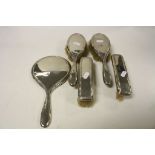 Five piece Hallmarked Silver Dressing table Hand Mirror & brush set