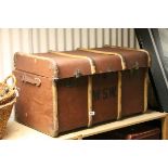 Vintage Wooden Bound and Canvas Covered Travelling Trunk, 83cms wide