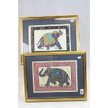 Pair of Anglo Indian folk art paintings of elephants in finery