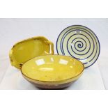 Three vintage Slipware dishes, the largest approx 36cm diameter