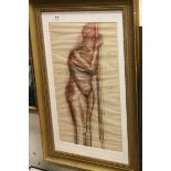 Gilt framed sanguine and pastel academic study of a nude female