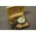 Hallmarked Silver key wind Pocket watch with Enamel dial & sub dial at the six position with a short