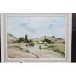 Framed Oil on board of a Countryside scene by "George Deakins", image approx 39.5 x 28.5cm