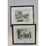 Franz D'Herbelot pair of lithograph prints views of Paris bearing signatures