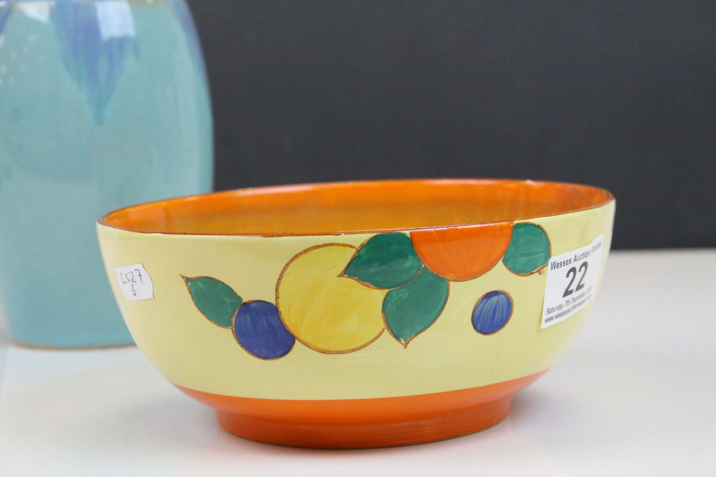 An Art Deco Edna Best fruit patterned bowl and blue ground 20th century vase - Image 2 of 6