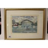 Framed watercolour View of Sydney Harbour and Opera House by Peter White