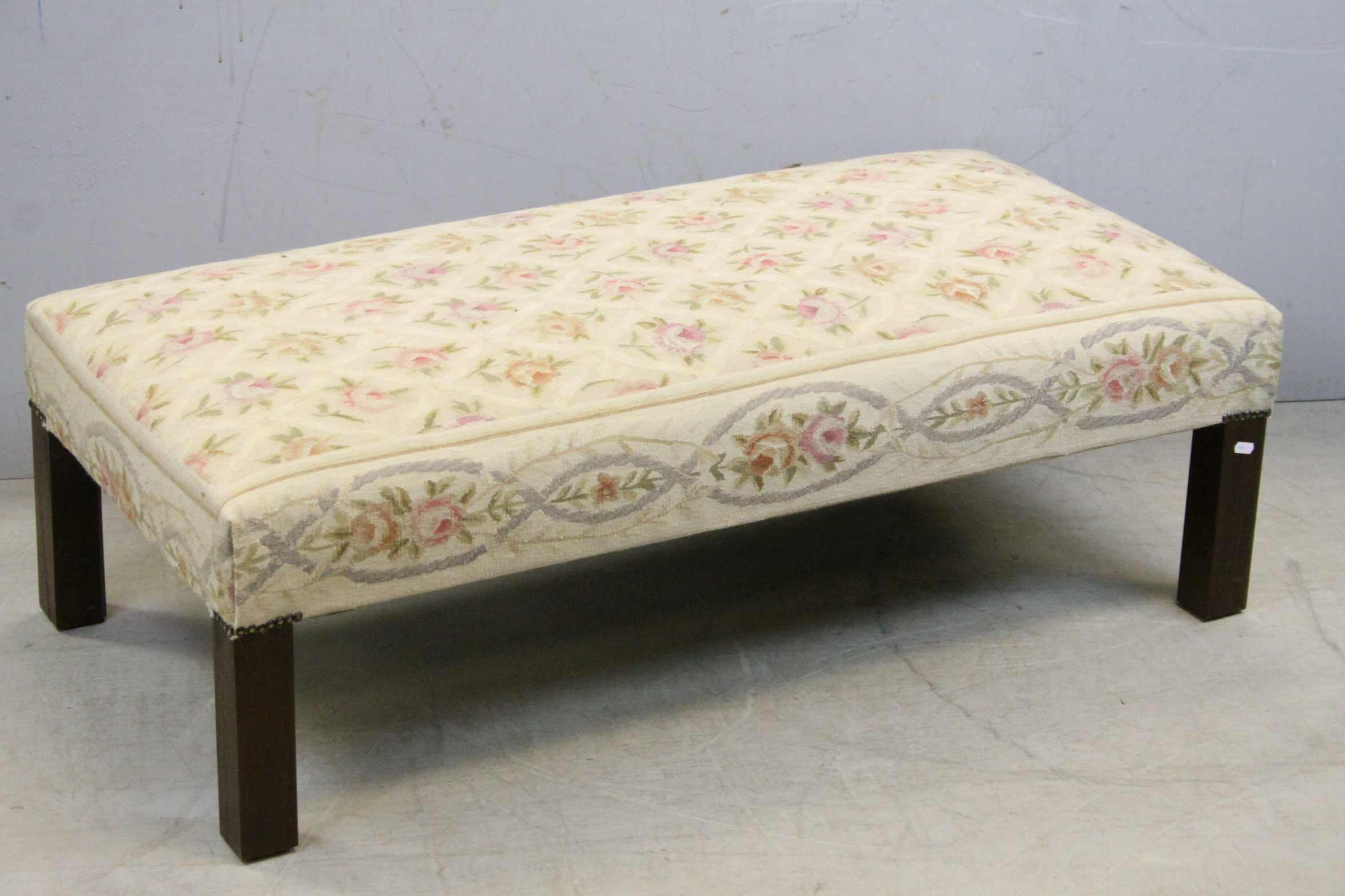 Rectangular Ottoman Stool with Needlework Upholstered Seat, 114cms x 57cms x 35cms high