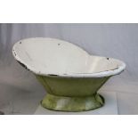 Victorian White and Yellow Enamel Slipper Bath, 37" long