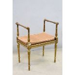 Louis XVI Style Gilt Wood Stool with Double Scroll End Arms and Bergere Seat with Cushion, 58cms