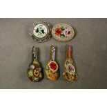 Five vintage Italian micro mosaic brooches to include; three violin type brooches