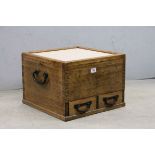 Wooden two drawer chest with iron handles