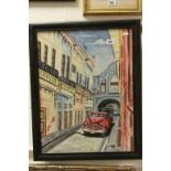 POE Oil on Canvas A Cuban Urban Art scene 'Vehicles in a deserted street'