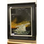 Framed & glazed Oil on Slate painting of a Dolmen, signed R Steenson", slate approx 37 x 30cm
