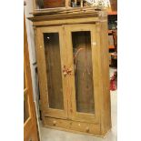 19th century Pine Bookcase with Two Glazed Door (one panel broken) above Drawer, 106cms wide x