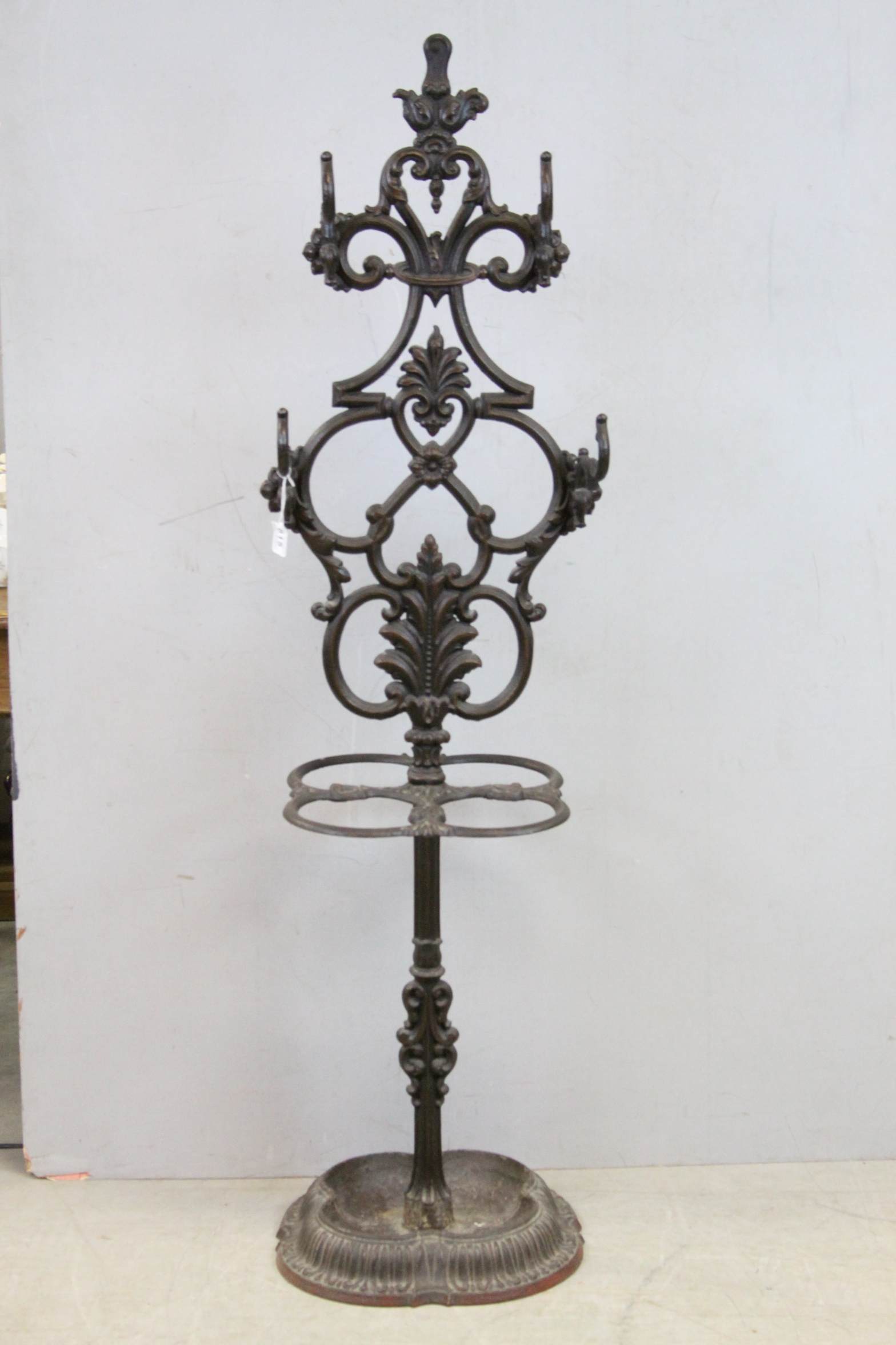 Reproduction Victorian Metal Cloak / Hall Stand with Four Hooks and Four Stick Compartments,