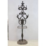 Reproduction Victorian Metal Cloak / Hall Stand with Four Hooks and Four Stick Compartments,
