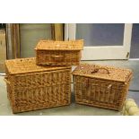 Harrods of London Wicker Hamper Basket together with Two Further Wicker Hampers