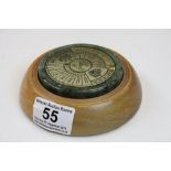 Brass 40 Year Calendar set on a Green Marble and Mahogany Circular Base