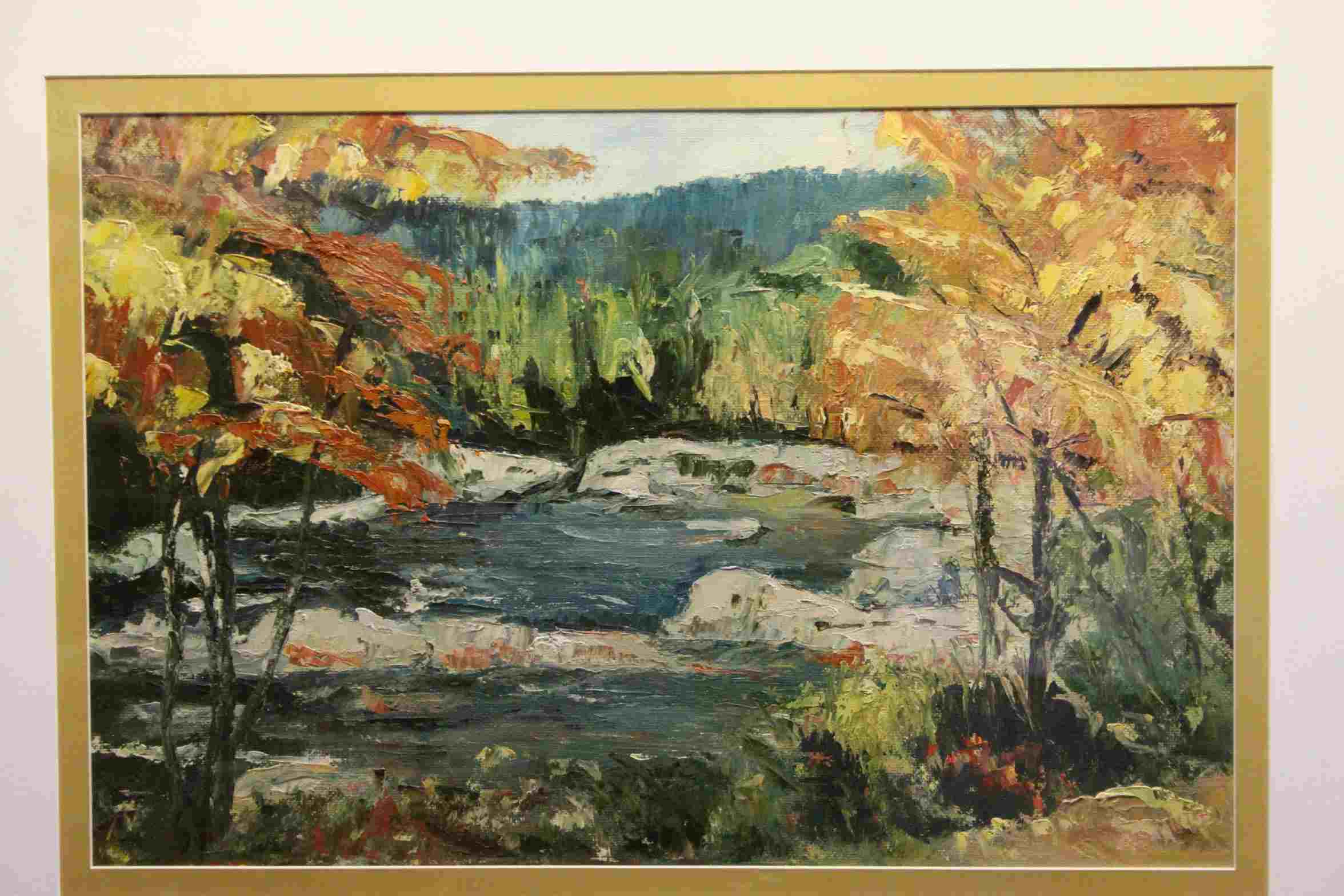 Contemporary impasto oil painting of a wooded river scene, approx. 40cm x 60cm - Image 2 of 3