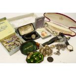 Mixed collectables to include Costume jewellery, boxed vintage Ladies Rolled Gold Watch,