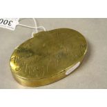 18th / 19th Century Brass Tobacco tin with verse to lid reading "Virginia Good Nillin I Have But