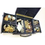 Vintage jewellery box & contents to include Costume jewellery, Silver, plus a Yellow metal Ring