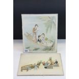 Two Chinese Watercolours on Silk with board backing, both approx 25.5 x 29cm