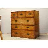 19th century Mahogany Campaign Chest in Two Sections, each drawer with brass recessed handles (top