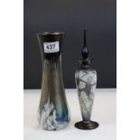 Okra art glass iridescent patterned vase together with similar with lid
