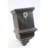 18th Century Ebonized Oak Church Collection box with Brass banded coin slot and Escutcheon to the
