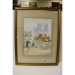G Le B Diamond watercolour A View of York Minster and Bootham Bar label to verso (York Arts Society)