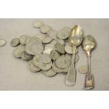 Coins - approximately 46 George VI Two Shilling Coins, 21 George VI Shillings, 3 George V Shillings,