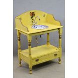Victorian Washstand with a Yellow Crackle Finish, fitted with a Modern Tap and a Vintage Blue and